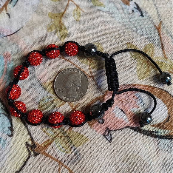 4 Adjustable White & Black Corded Rhinestone Hematite Slide Beaded Bracelets NEW - Picture 4 of 9